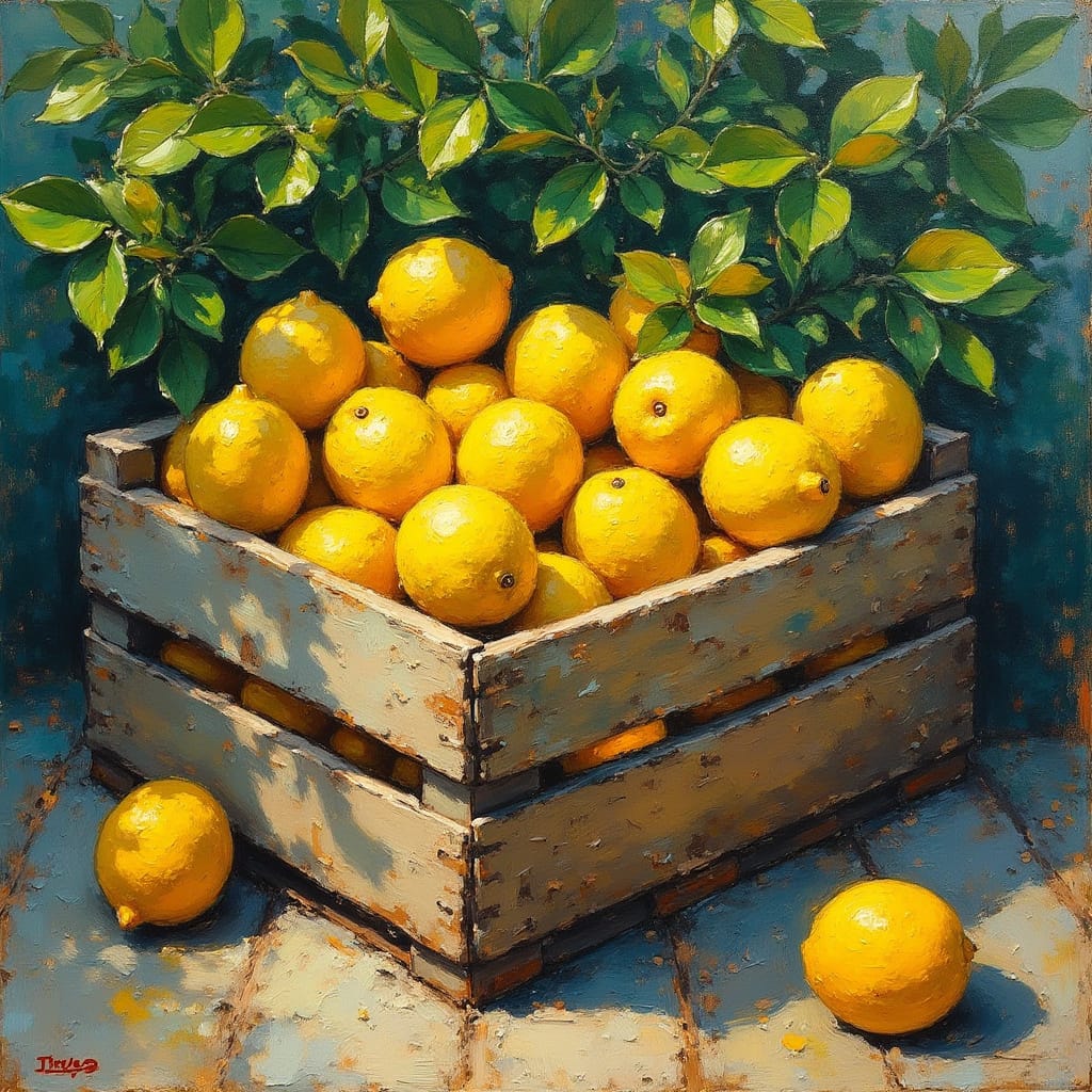 Una cassetta di limoni bagnata dal sole