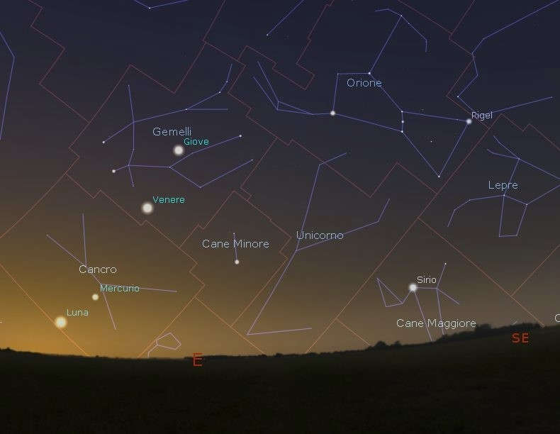 20250822 Luna Mercurio Venere Giove Stellarium
