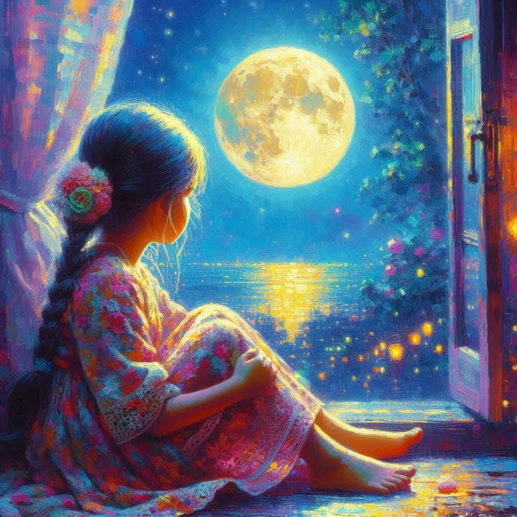 Bambina che guarda la Luna